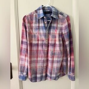 Ralph Lauren Button Down Shirt, size 6, tie dye bluish-purple and pink